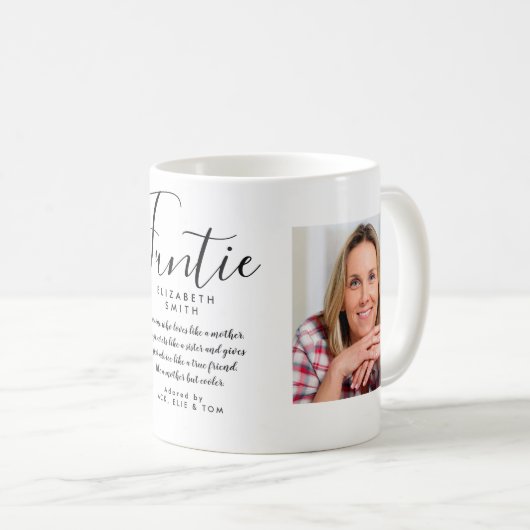 Funtie Elegant Script Fun Auntie Quote Foto Koffiemok (Voorkant rechts)