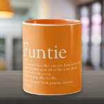 Funtie Tante Auntie Definition Oranje gepersonalis Tweekleurige Koffiemok<br><div class="desc">Pas je favoriete Funtie,  tante of tante aan om een unieke gave te creëer. Een perfecte manier om haar te shows hoe geweldig ze elke dag is. U kunt de achtergrond zelfs aanpassen aan hun favoriete kleur. Ontworpen door: Thisnotme©</div>