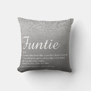 Funtie tante Auntie Definition Silver Glitter Kussen