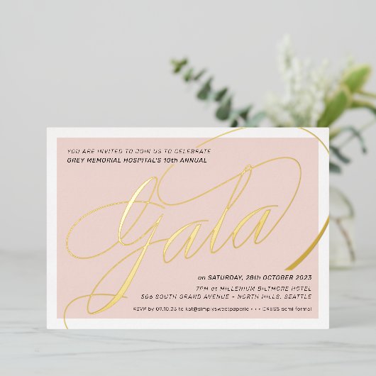 FUNTREEREND GALA elegant calligrafie wazig roze Folie Uitnodiging (Staand Voorkant)