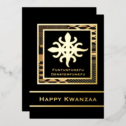 Funtunfunefu Denkyemfunefu Happy Kwanzaa Folie Feestdagenkaart (Voorkant / Achterkant)