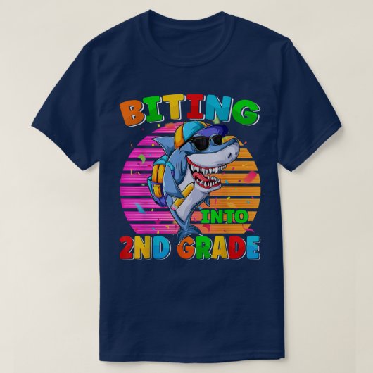 Funy Biting to Second Grade Back to School Shark T-shirt (Design voorkant)