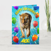 Funy Tiger Party Ballon Explosion Verjaardag Kaart
