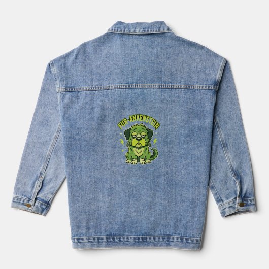 Fur-Ankenstein Grappige Frankenstein Hond Hallowee Denim Jacket (Achterkant)