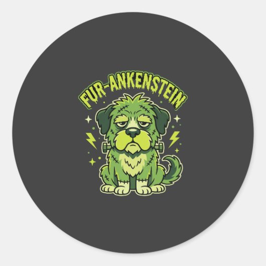 Fur-Ankenstein Grappige Frankenstein Hond Hallowee Ronde Sticker (Voorkant)