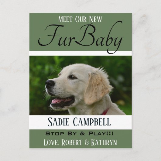 "Fur Baby" Nieuwe aankondiging van Dog Briefkaart (Voorkant)