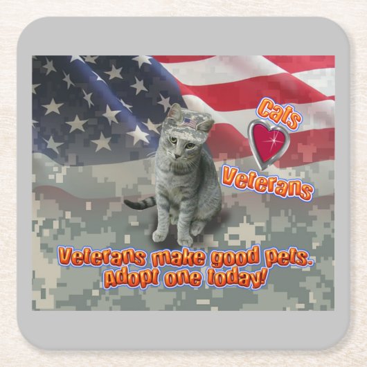 Fur Battle Buddies-Cats-Love Veterans Kartonnen Onderzetters (Voorkant)