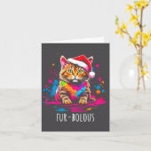 Fur-bulous Cute Cat Christmas Party Holiday Kitten Kaart (Gele Bloem)