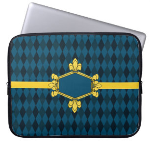 Fur de lis, goud, blauwe diamant, initialen/naam t laptop sleeve