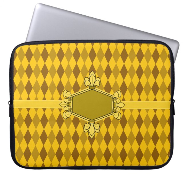 Fur de lis, goud, gouddiamant, initialen/naam toev laptop sleeve (Voorkant)