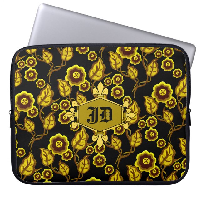 Fur de lis, goud, gouden bloem, initialen toevoege laptop sleeve (Voorkant)