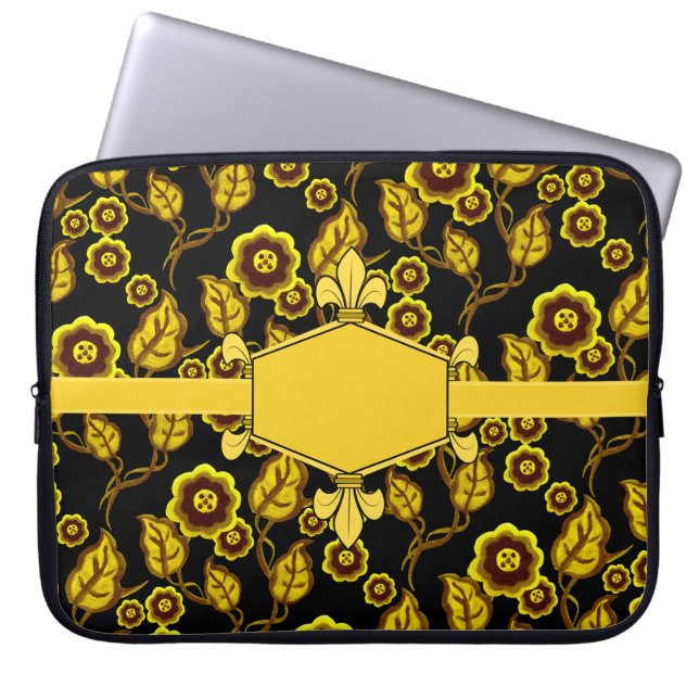 Fur de lis, goud, gouden bloem, initialen toevoege laptop sleeve (Voorkant)