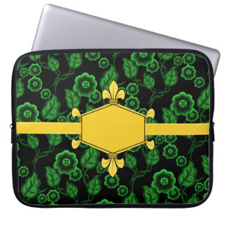 Fur de lis, goud, groene bloem, voeg initialen/naa laptop sleeve
