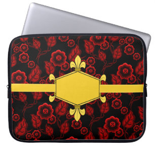 Fur de lis, goud, rode bloem, voeg initialen/naam  laptop sleeve