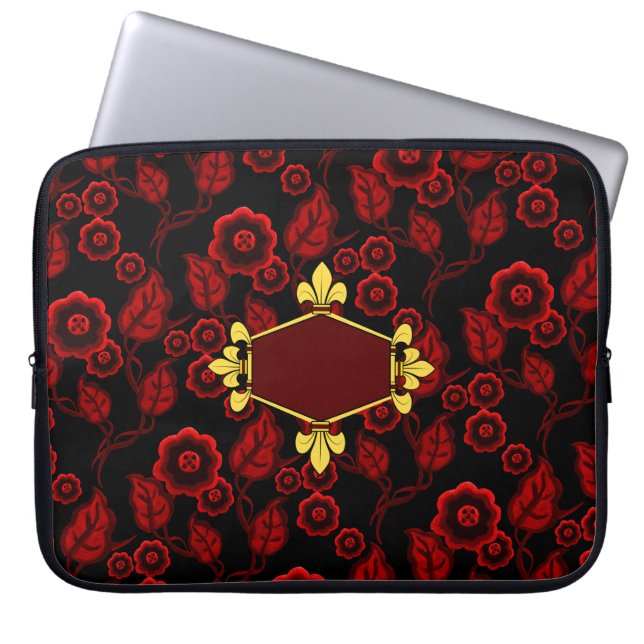 Fur de lis, goud, rode bloem, voeg initialen/naam  laptop sleeve (Voorkant)