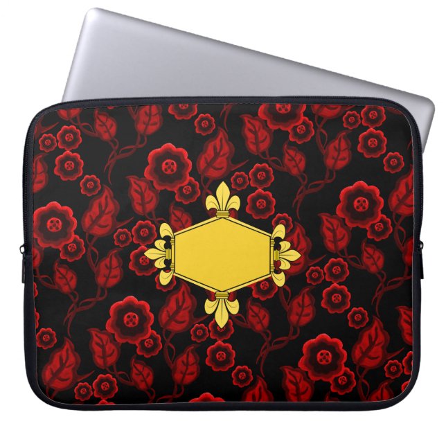 Fur de lis, goud, rode bloem, voeg initialen/naam  laptop sleeve (Voorkant)