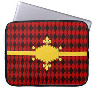 Fur de lis, goud, rode diamant, voeg initialen/naa laptop sleeve