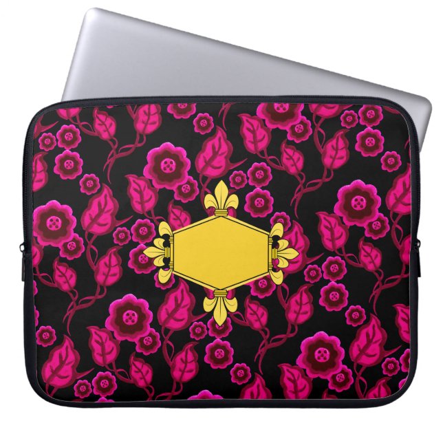 Fur de lis, goud, roze bloem, voeg initialen/naam  laptop sleeve (Voorkant)