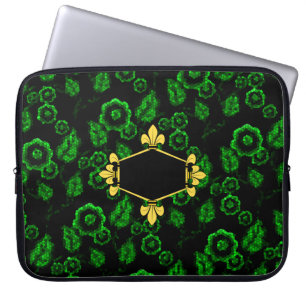 Fur de lis, gouden/groene bloem/mozaïek, initialen laptop sleeve