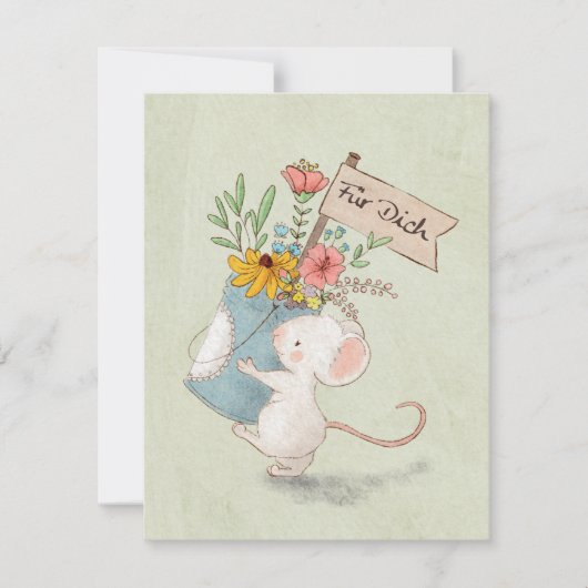 für dich Maus mit Blumenstrauß Notitiekaartje (Voorkant)