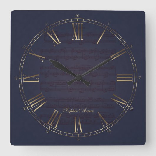 Für Elise Music Gold Navy Blue Roman Monogram Vierkante Klok (Voorkant)
