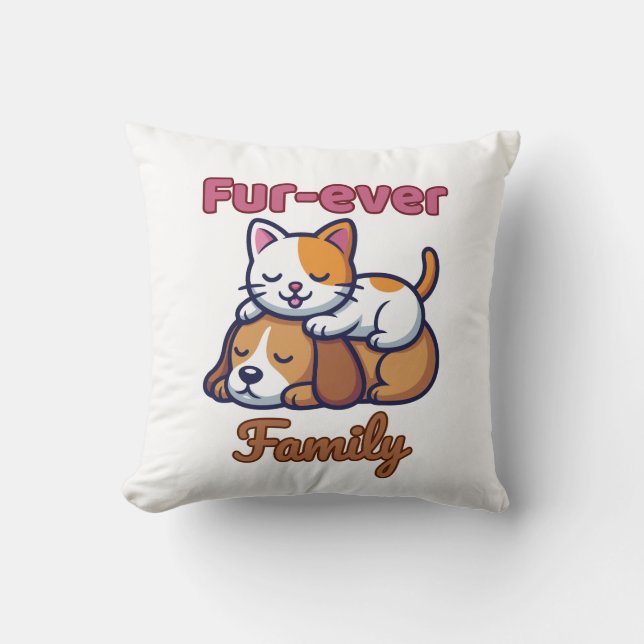 Fur‑ever Family – Funny Cat and Dog Lover Gift Kussen (Voorkant)