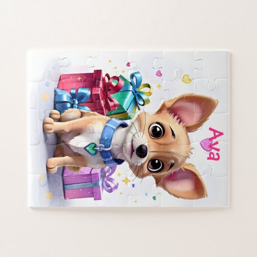 Fur-ever Fun Lucky Chihuahua Puppy & Kleurrijke Gi Legpuzzel (Horizontaal)