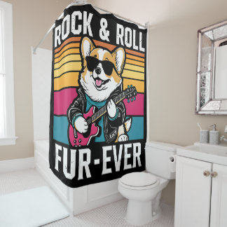 Fur-Ever Rock & Roll With A Rockin Corgi Douchegordijn