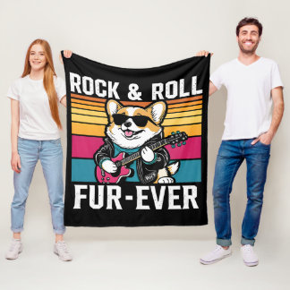 Fur-Ever Rock & Roll With A Rockin Corgi Fleece Deken