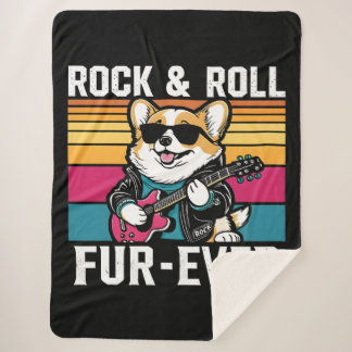 Fur-Ever Rock & Roll With A Rockin Corgi Sherpa Deken