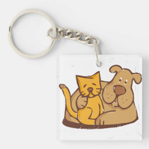 Fur-Ever-vrienden Kat en hond samen Sleutelhanger