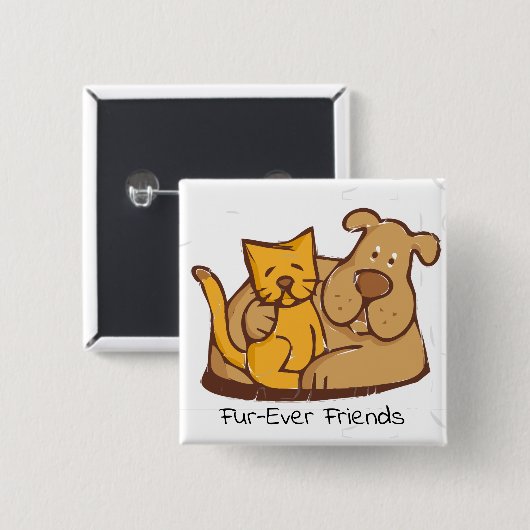 Fur-Ever-vrienden | Kat en hond samen Vierkante Button 5,1 Cm (Voorkant /achterkant)