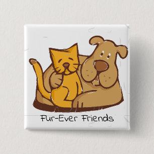 Fur-Ever-vrienden   Kat en hond samen Vierkante Button 5,1 Cm