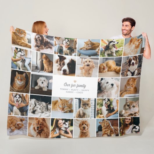 Fur Family Aangepaste Tekst 28-Foto Collage Fleece Deken (In situ)