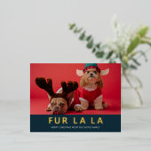 Fur La Blue Goud Moderne Pet Kerstfoto Folie Feestdagen Briefkaart (Staand Voorkant)