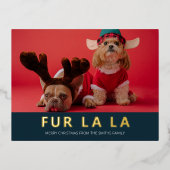 Fur La Blue Goud Moderne Pet Kerstfoto Folie Feestdagen Briefkaart (Voorkant)