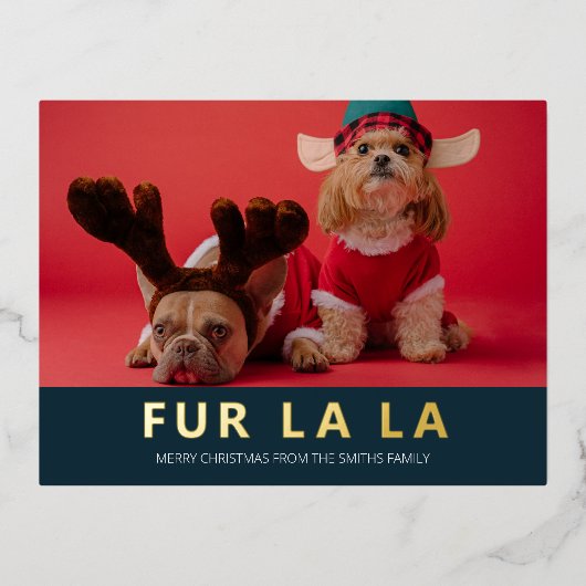 Fur La Blue Goud Moderne Pet Kerstfoto Folie Feestdagen Briefkaart (Voorkant)