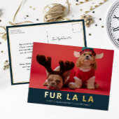 Fur La Blue Goud Moderne Pet Kerstfoto Folie Feestdagen Briefkaart