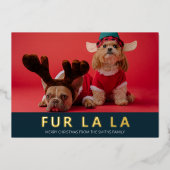 Fur La Blue Goud Moderne Pet Kerstfoto Folie Feestdagenkaart (Voorkant)