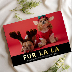 Fur La Gold Zwart Modern Pet Kerstfoto Folie Feestdagenkaart