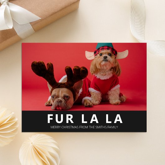 Fur La La Black Modern Pet Kerstfoto Feestdagenkaart