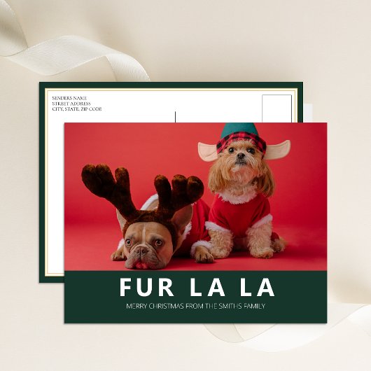 Fur La La Green Modern Pet Kerstfoto Feestdagenkaart