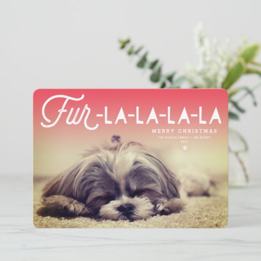 Fur La La La La Script Hondenliefhebber Foto Funny Feestdagenkaart (Staand voorkant)