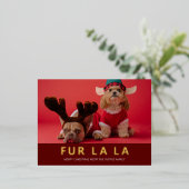 Fur La La Red Gold Modern Pet Kerstfoto Folie Feestdagen Briefkaart (Staand Voorkant)