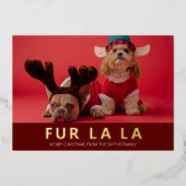 Fur La La Red Gold Modern Pet Kerstfoto Folie Feestdagenkaart (Voorkant)