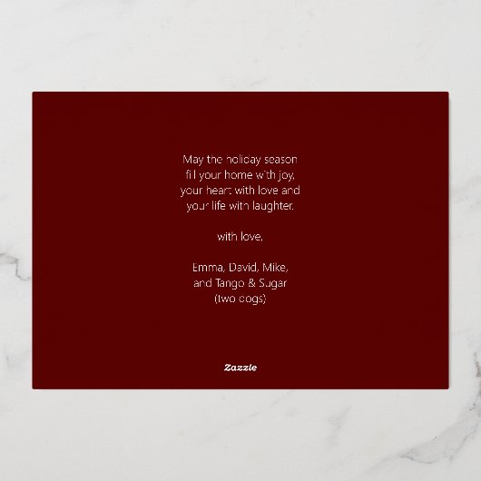 Fur La La Red Gold Modern Pet Kerstfoto Folie Feestdagenkaart (Achterkant)