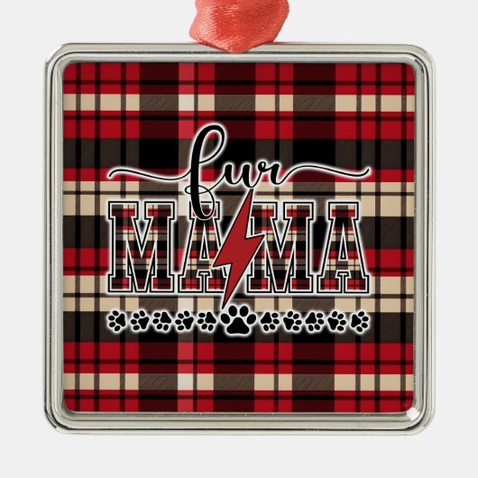 Fur Mama Plaid Metalen Ornament (Voorkant)