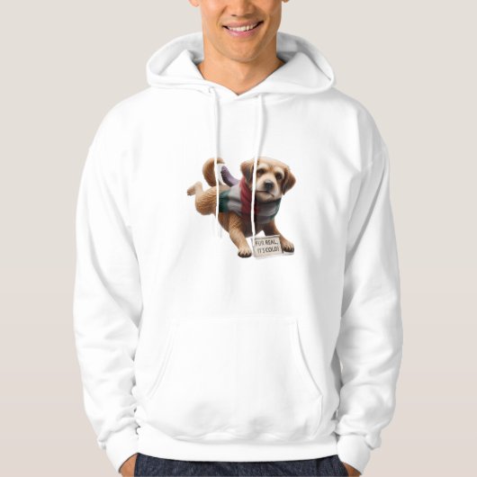 "Fur Real, It's Cold! Funny Dog in Scarf Winter Qu Hoodie (Voorkant)