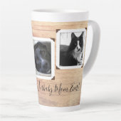 Furbaby Mom Dad Wood Grain Multi-foto Latte Mok (Rechterhoek)