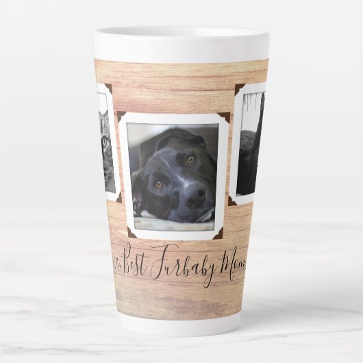 Furbaby Mom Dad Wood Grain Multi-foto Latte Mok (Voorkant)